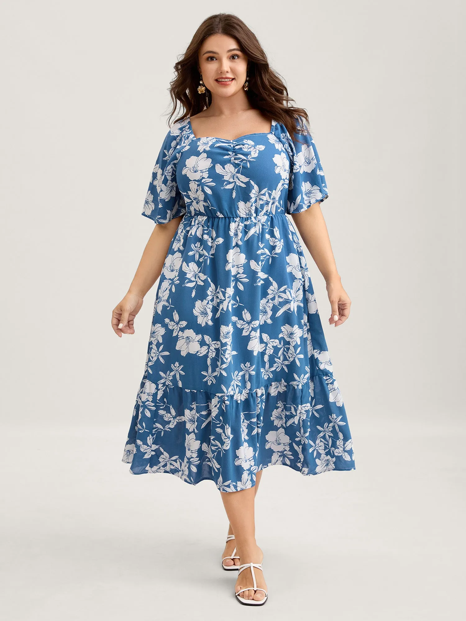 Silhouette Flower Stretchy Waist Pleated Midi Dress sold by Bloomchic product image thumbnail 3