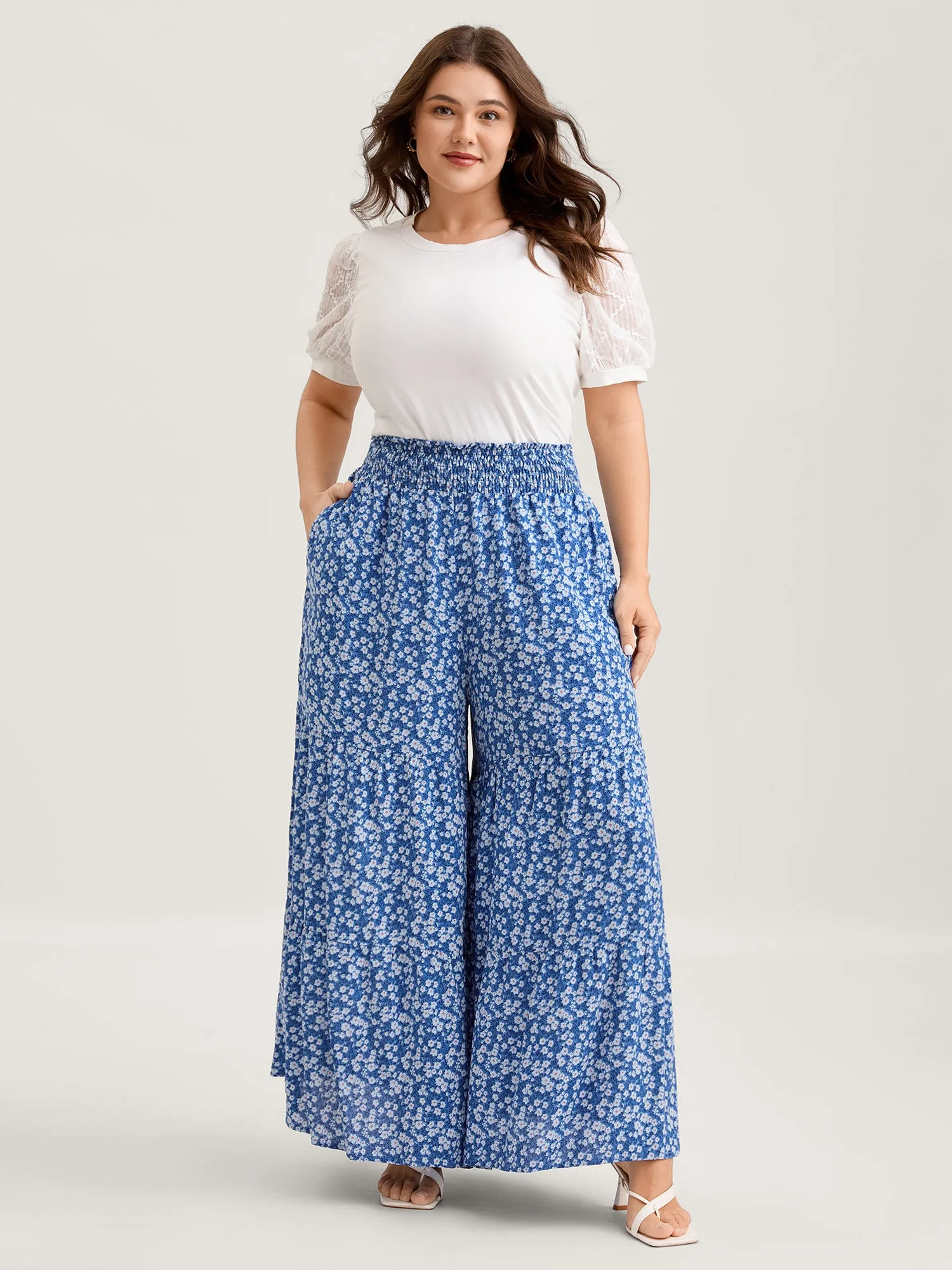 Ditsy Floral Print Extra Wide-Leg Pants sold by Bloomchic