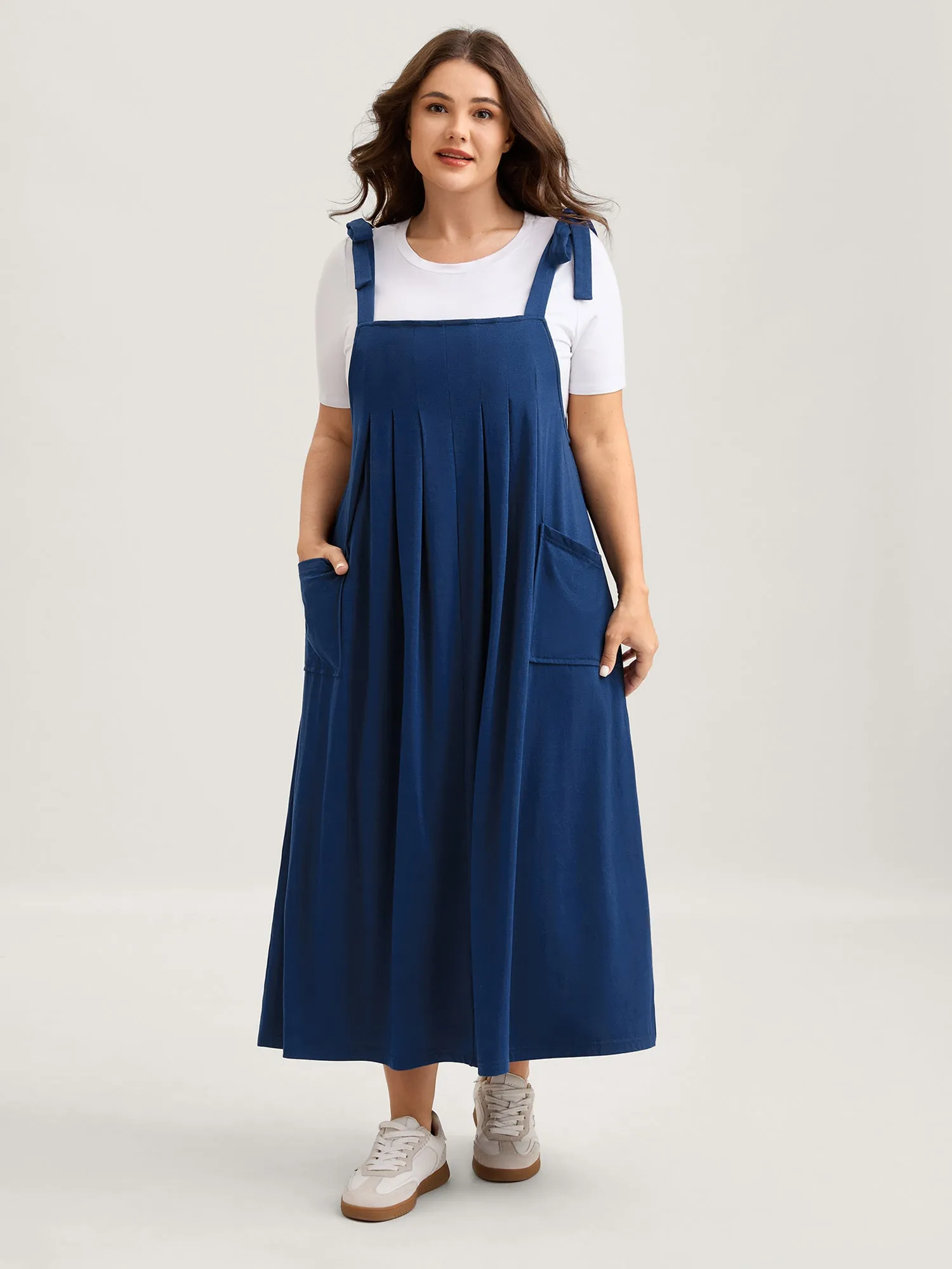 Shoulder Ties Pleated Flowy Pockets Dress sold by Bloomchic