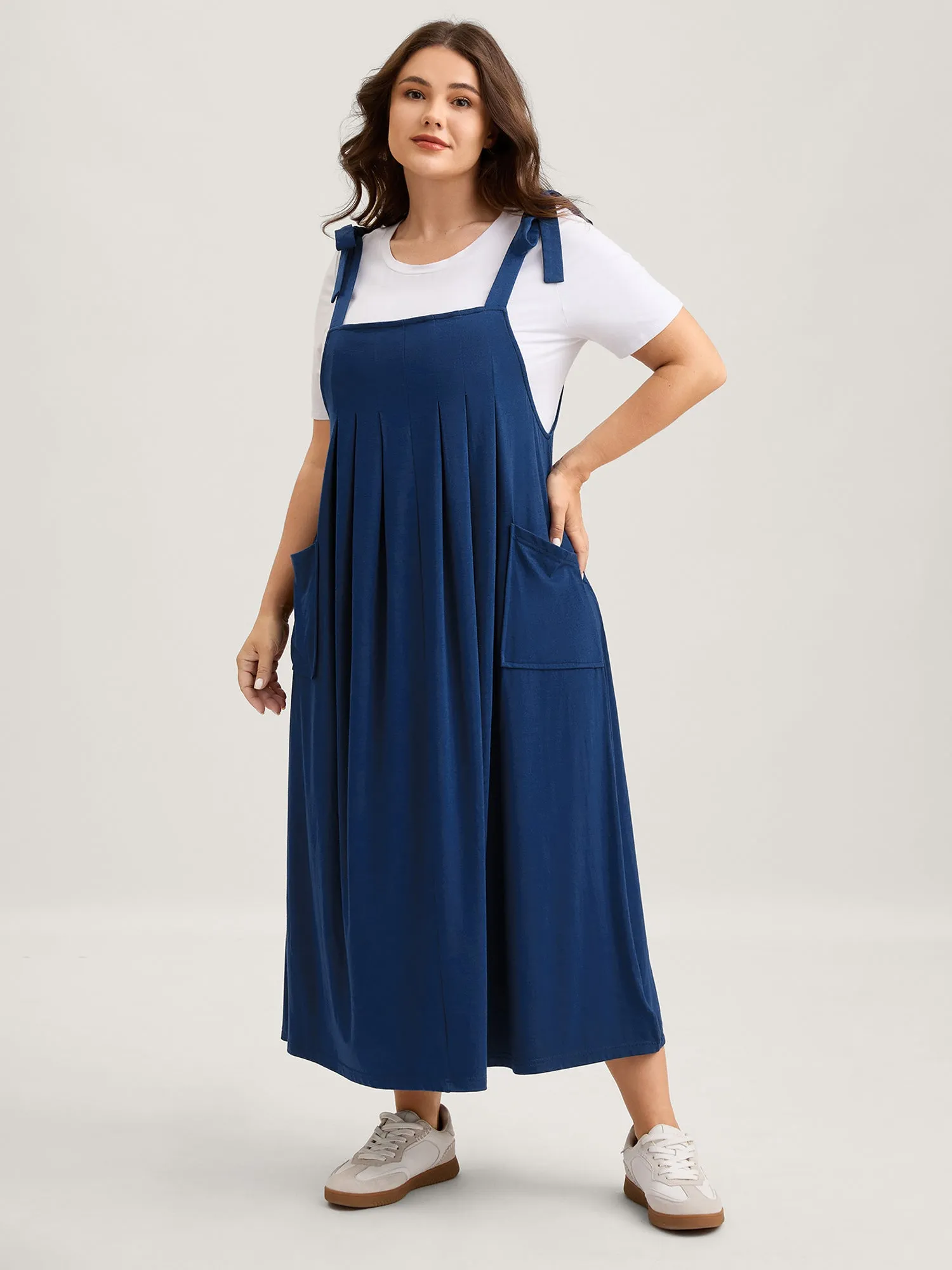 Shoulder Ties Pleated Flowy Pockets Dress sold by Bloomchic product image thumbnail 3