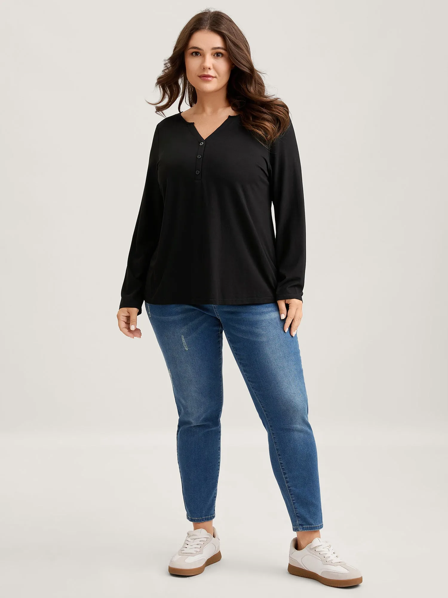 Supersoft Button Placket Solid T-Shirt sold by Bloomchic product image thumbnail 3