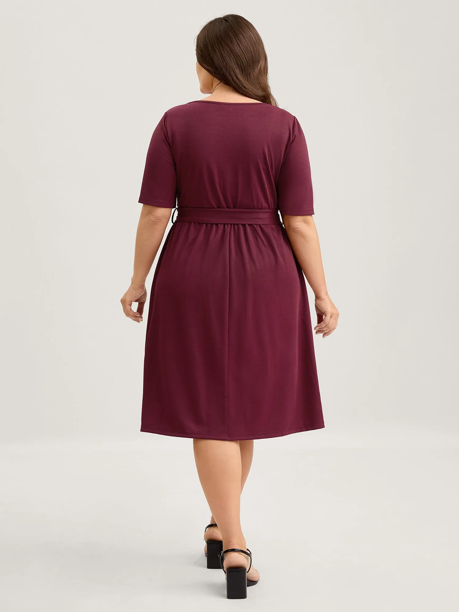 Stretchy Overlap Bodice Pockets Knit Midi Dress sold by Bloomchic product image thumbnail 4