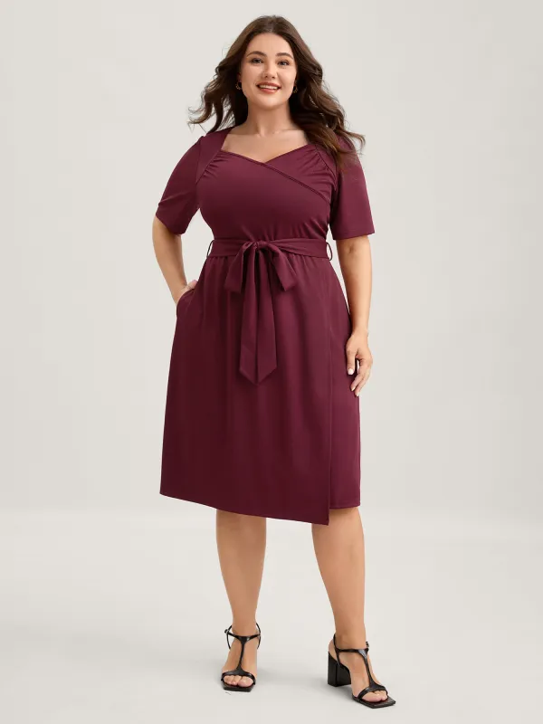 Stretchy Overlap Bodice Pockets Knit Midi Dress sold by Bloomchic