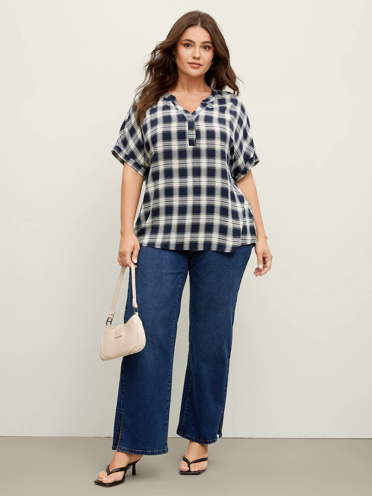 Supersoft Checkered Print Cuffed Sleeve Blouse sold by Bloomchic product image thumbnail 3