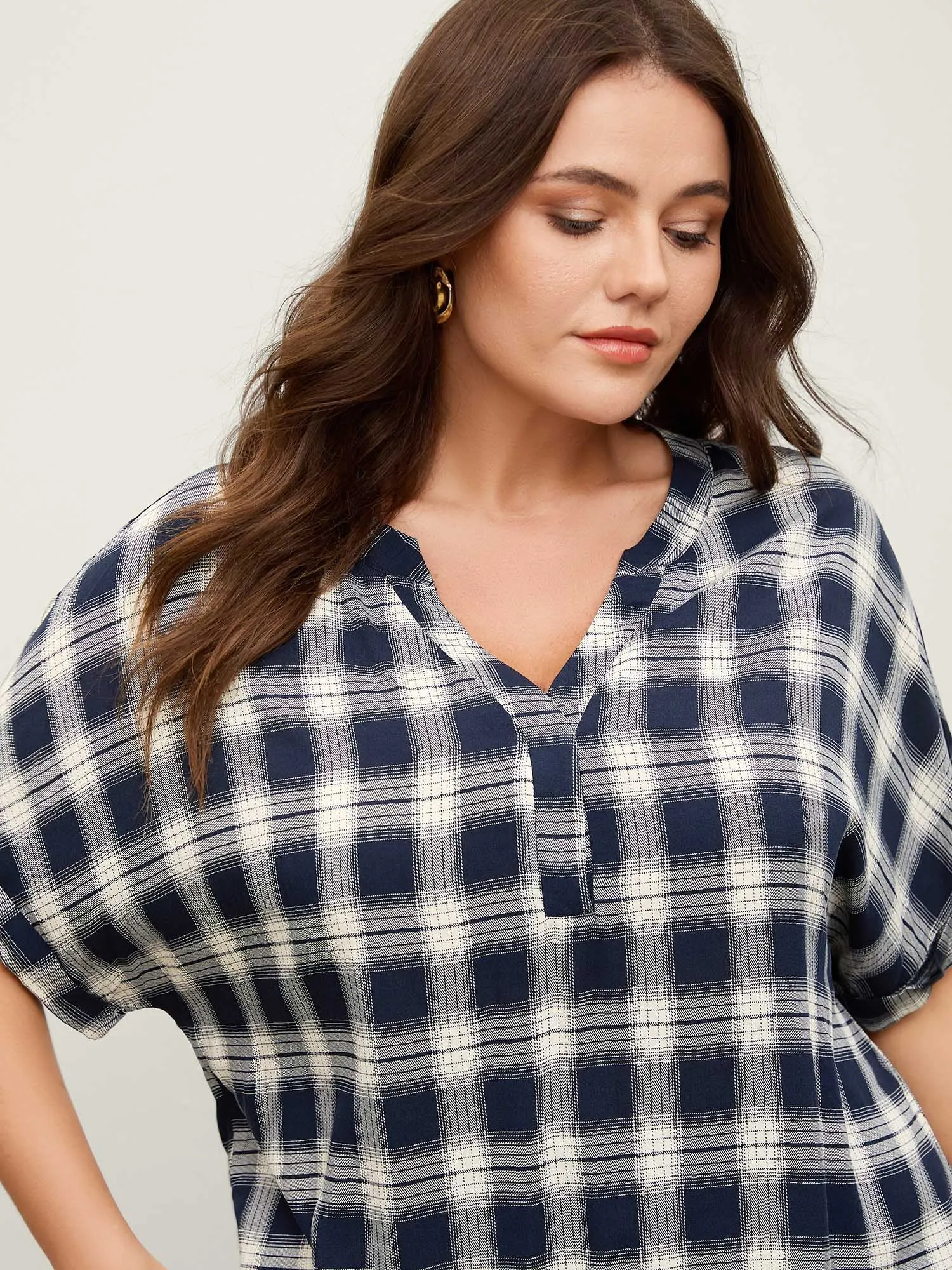 Supersoft Checkered Print Cuffed Sleeve Blouse sold by Bloomchic product image thumbnail 2