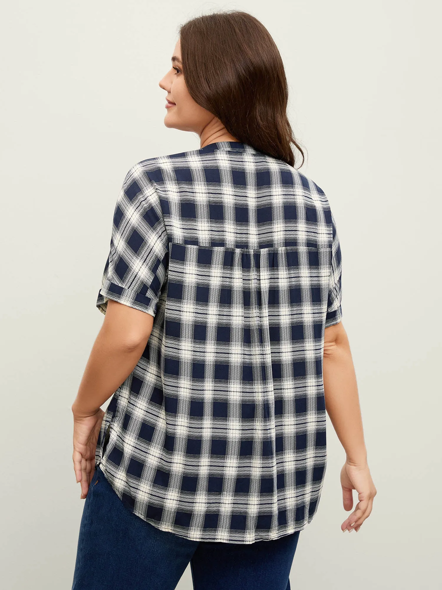 Supersoft Checkered Print Cuffed Sleeve Blouse sold by Bloomchic product image thumbnail 4