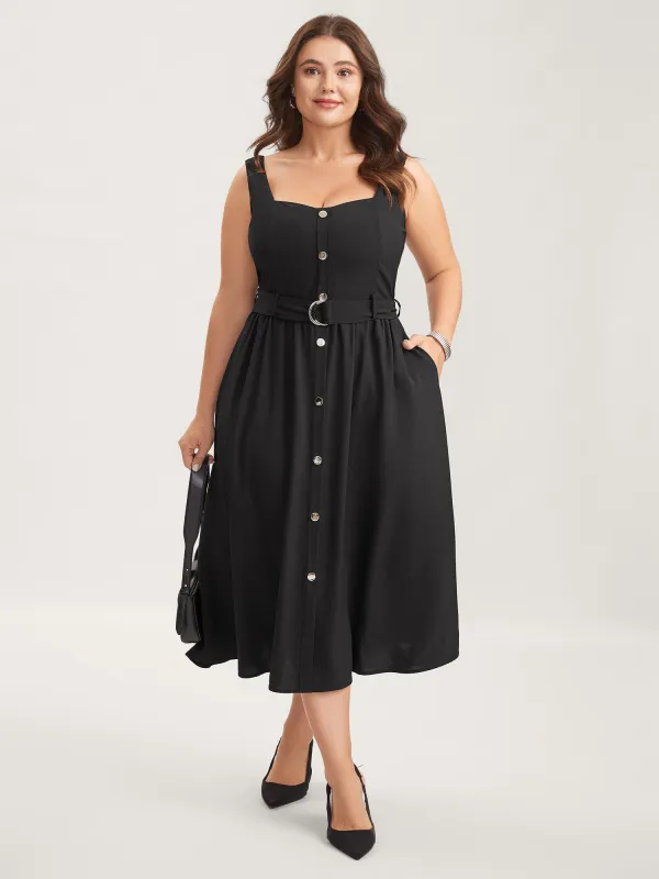 Metal Buckle Button Front Midi Dress sold by Bloomchic