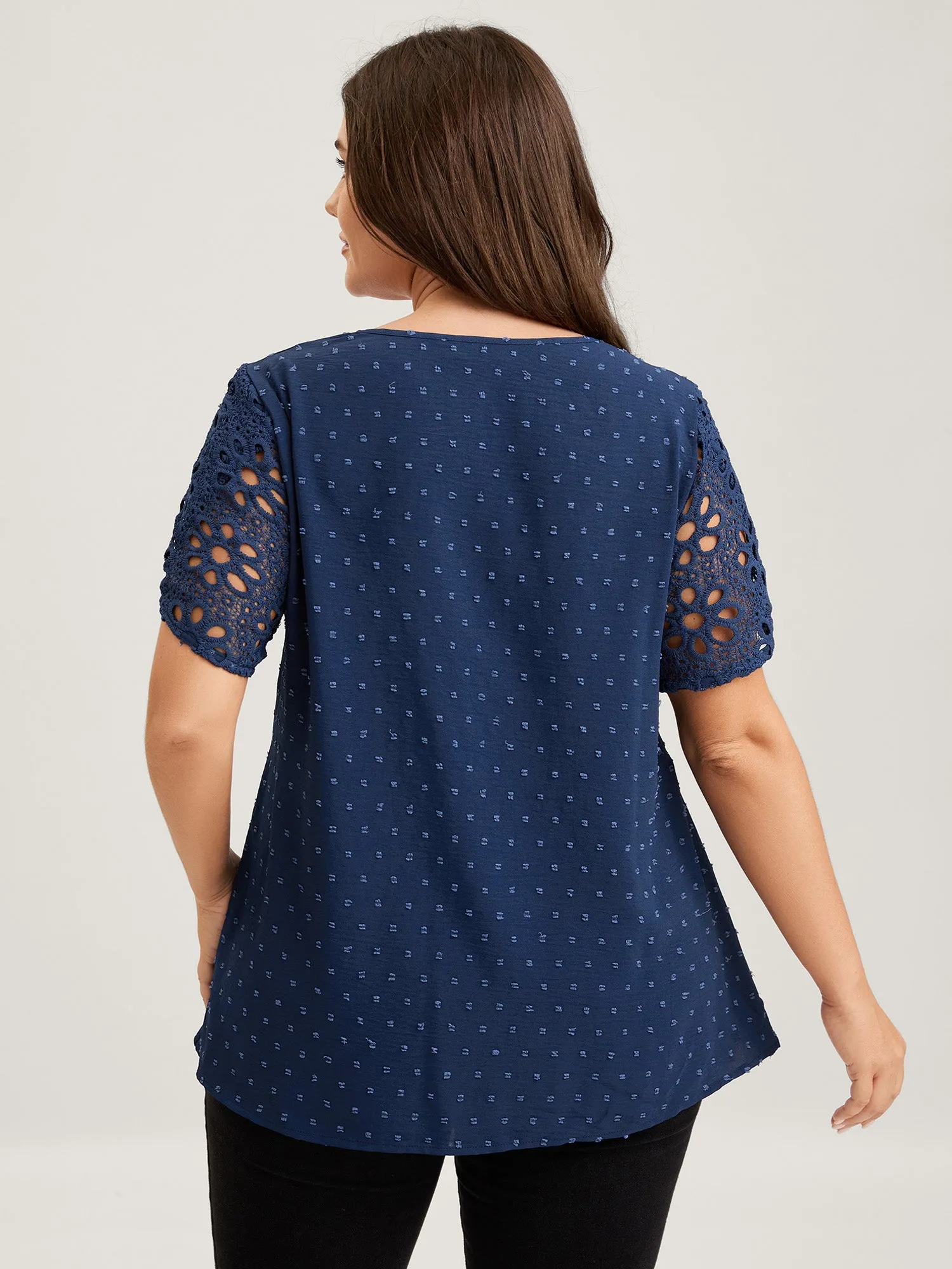 Textured Lace Petal Sleeve Pleated Neck Blouse sold by Bloomchic product image thumbnail 4