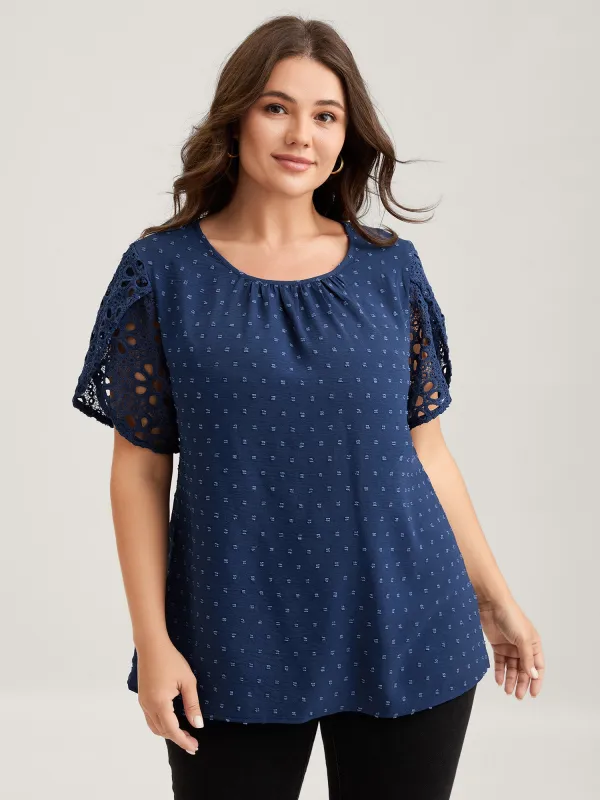 Textured Lace Petal Sleeve Pleated Neck Blouse sold by Bloomchic