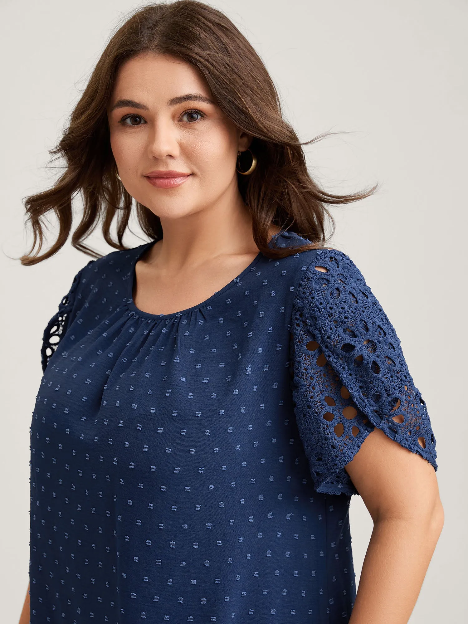 Textured Lace Petal Sleeve Pleated Neck Blouse sold by Bloomchic product image thumbnail 2