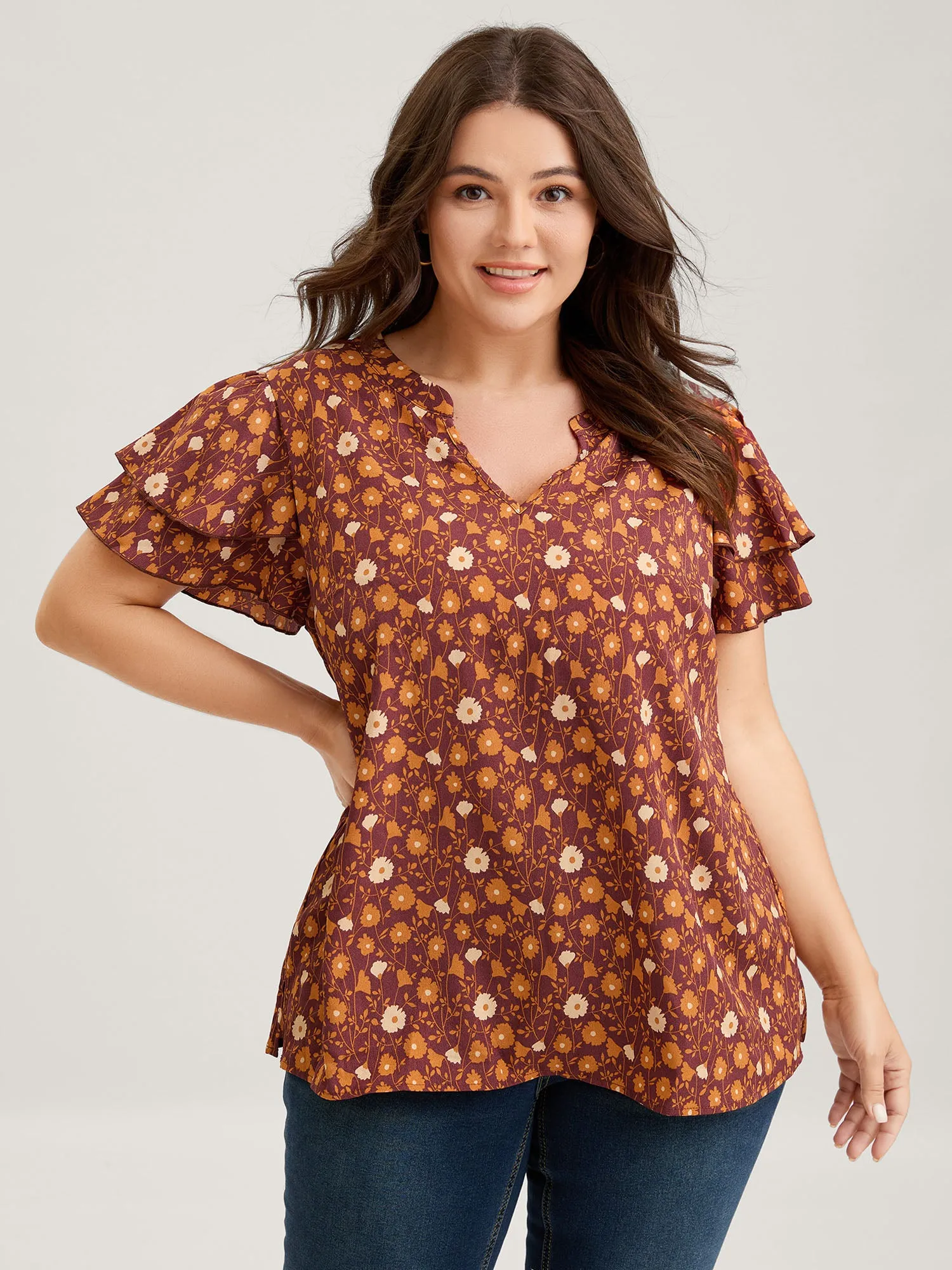 Floral Printed Layered Ruffled Sleeve Blouse sold by Bloomchic