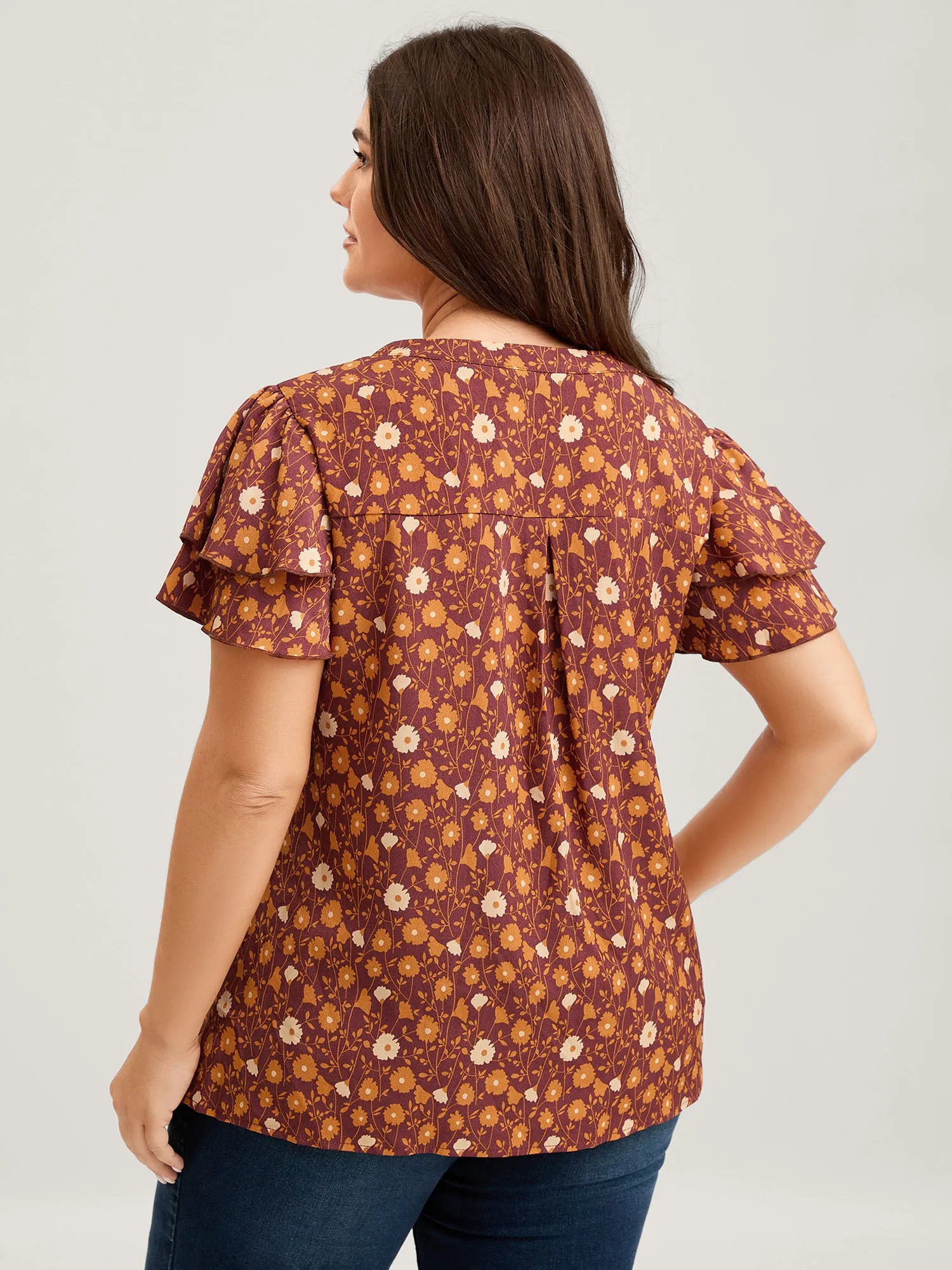 Floral Printed Layered Ruffled Sleeve Blouse sold by Bloomchic product image thumbnail 4