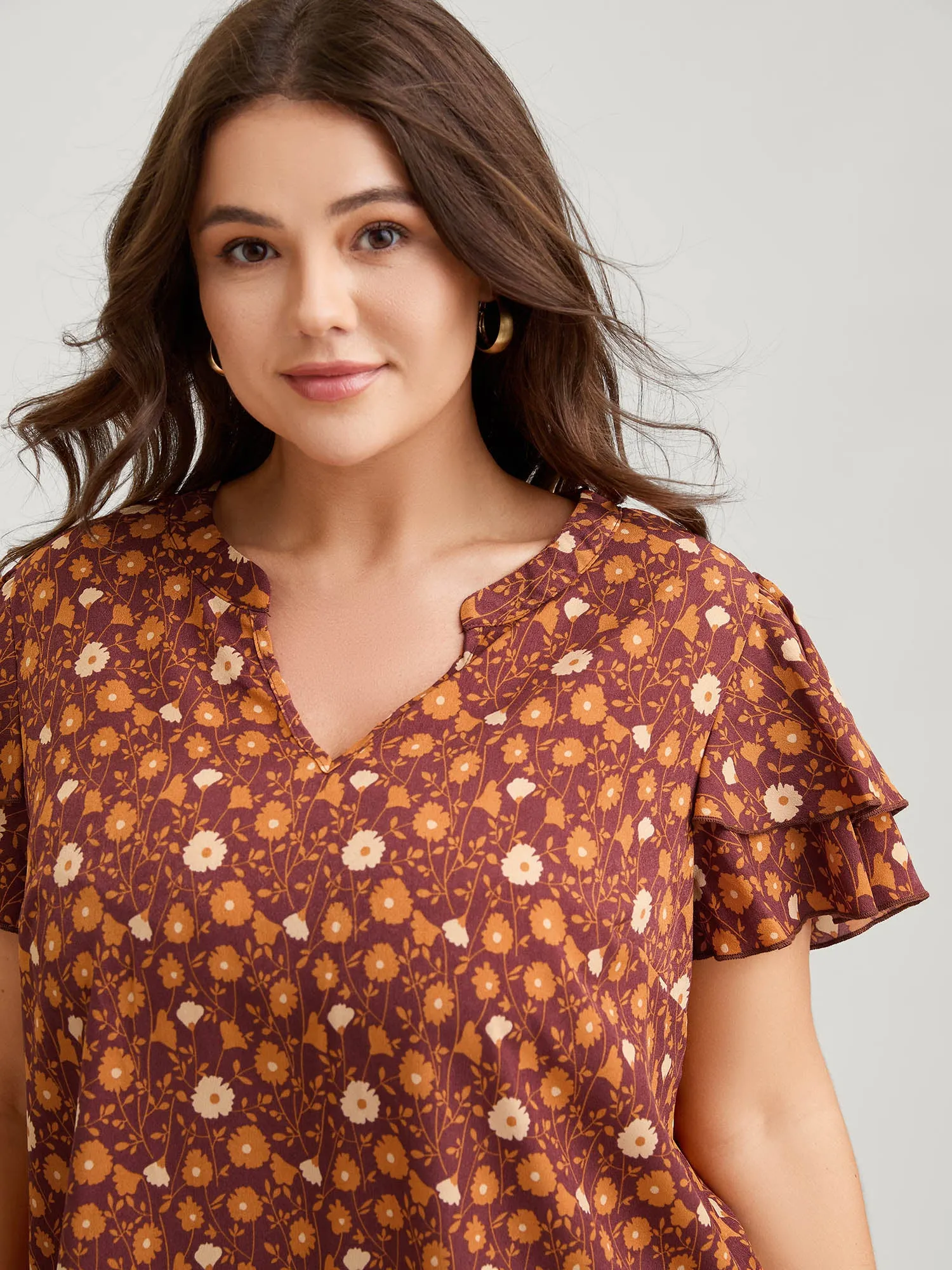 Floral Printed Layered Ruffled Sleeve Blouse sold by Bloomchic product image thumbnail 2