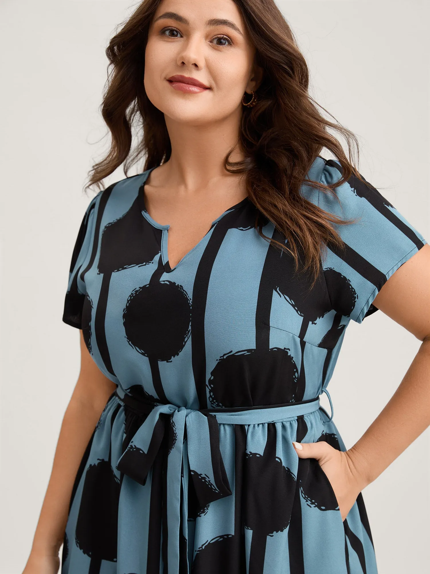 Polka Stripes Waist-Tie Midi Dress sold by Bloomchic product image thumbnail 2