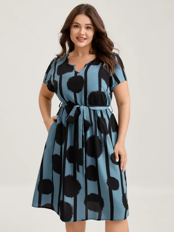 Polka Stripes Waist-Tie Midi Dress sold by Bloomchic