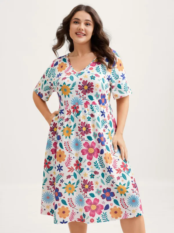 Floral Waist-Defining Pockets Knit Midi Dress sold by Bloomchic