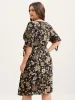 Rayon Floral Sleeve-Tie Pockets Midi Dress sold by Bloomchic