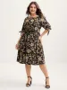 Rayon Floral Sleeve-Tie Pockets Midi Dress sold by Bloomchic