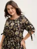 Rayon Floral Sleeve-Tie Pockets Midi Dress sold by Bloomchic