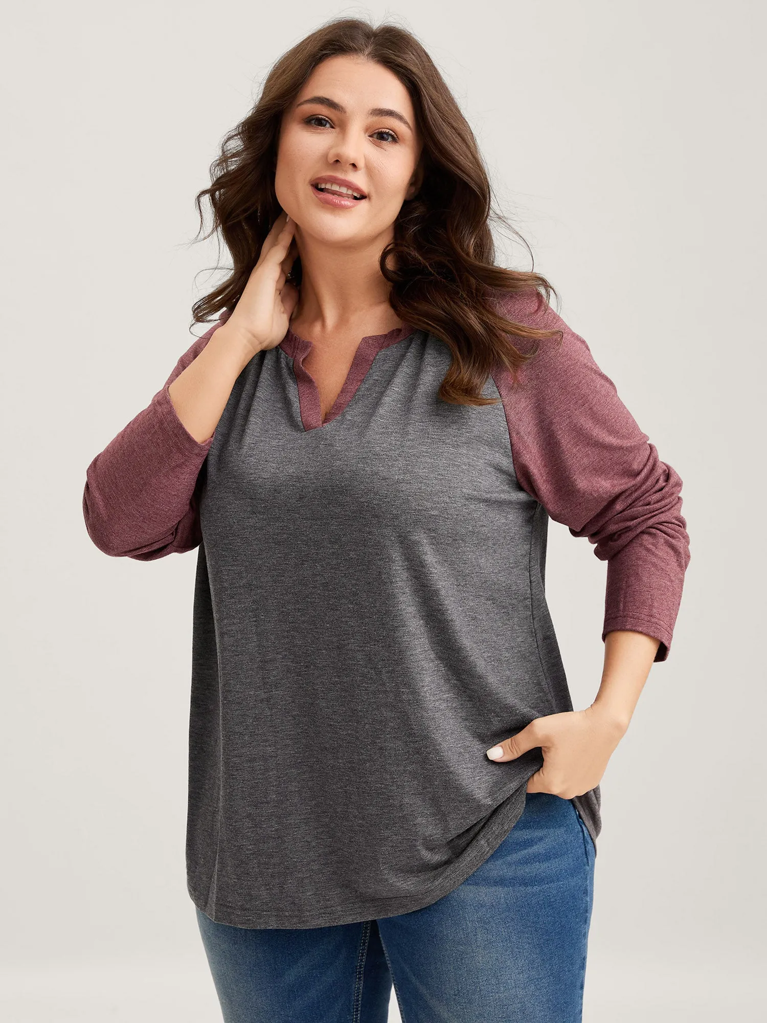 Supersoft Color Contrast Raglan Sleeve Lounge Top sold by Bloomchic