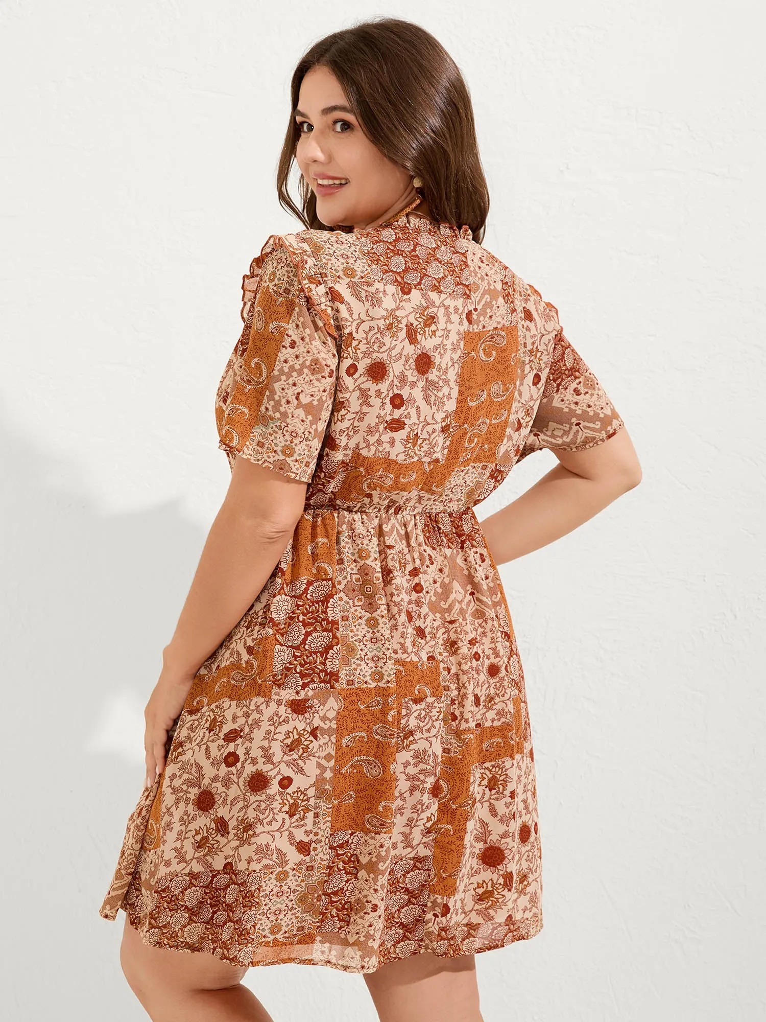 Paisely Collage Ruffled Lined Knee-Length Dress sold by Bloomchic product image thumbnail 4