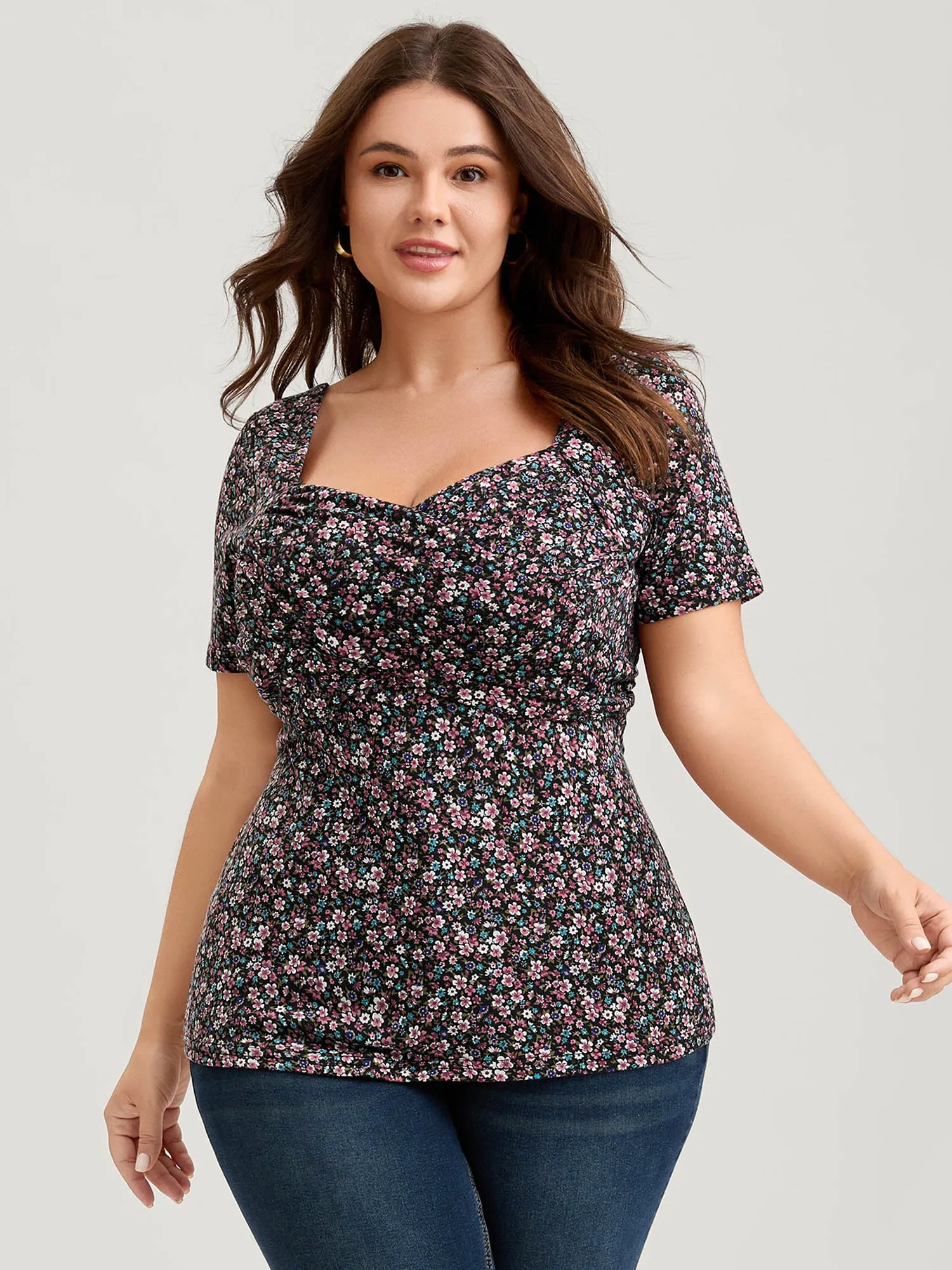 Floral Print Sweetheart Bust Ease Top sold by Bloomchic