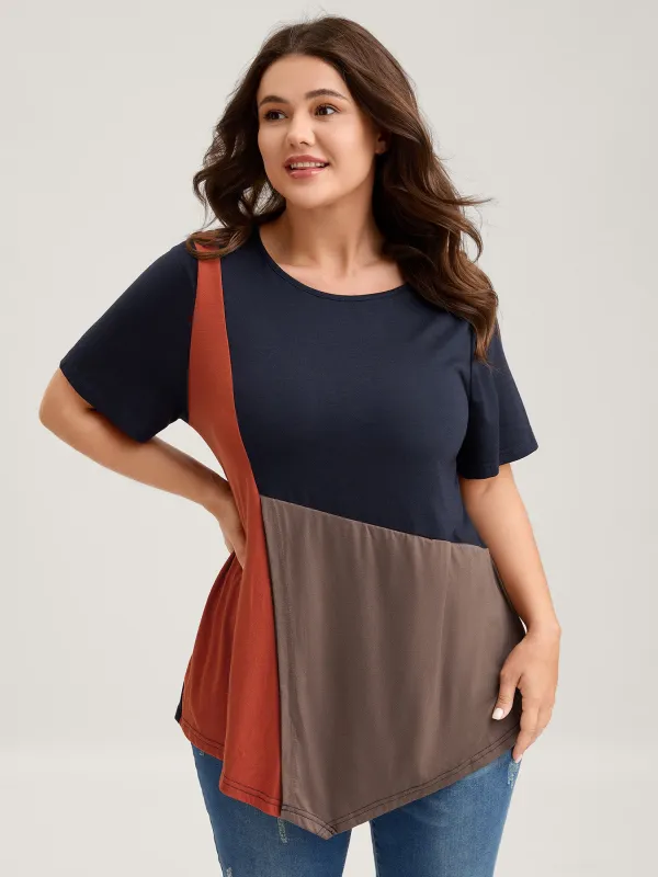 Color Block Slit Asymmetrical Hem T-Shirt sold by Bloomchic