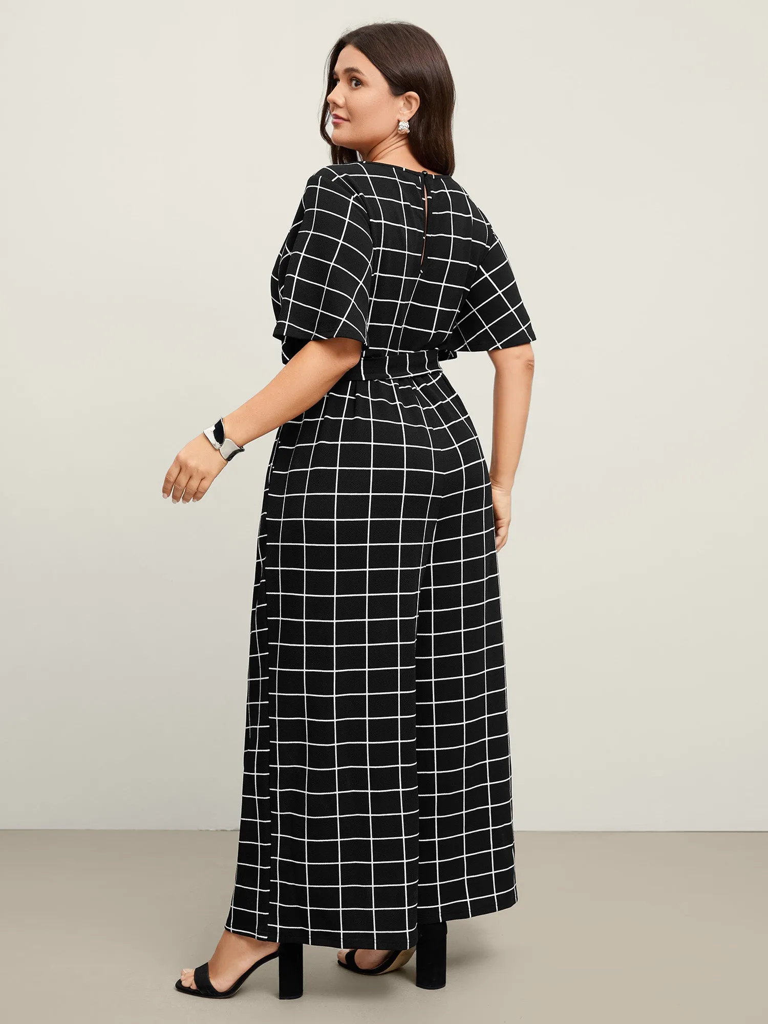 Grid Print Cinched Belted Waist Jumpsuit sold by Bloomchic product image thumbnail 4