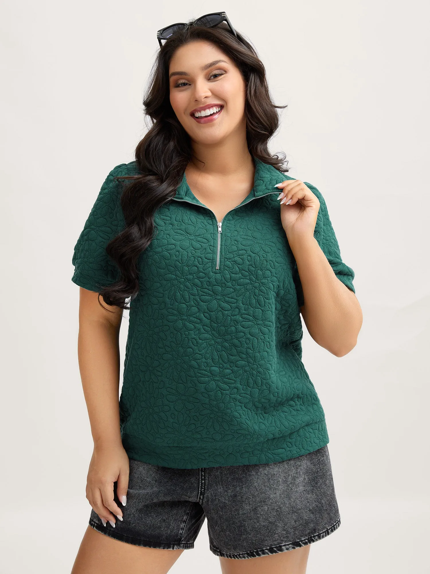 Half-Zipper Textured Solid Sweatshirt sold by Bloomchic product image thumbnail 2