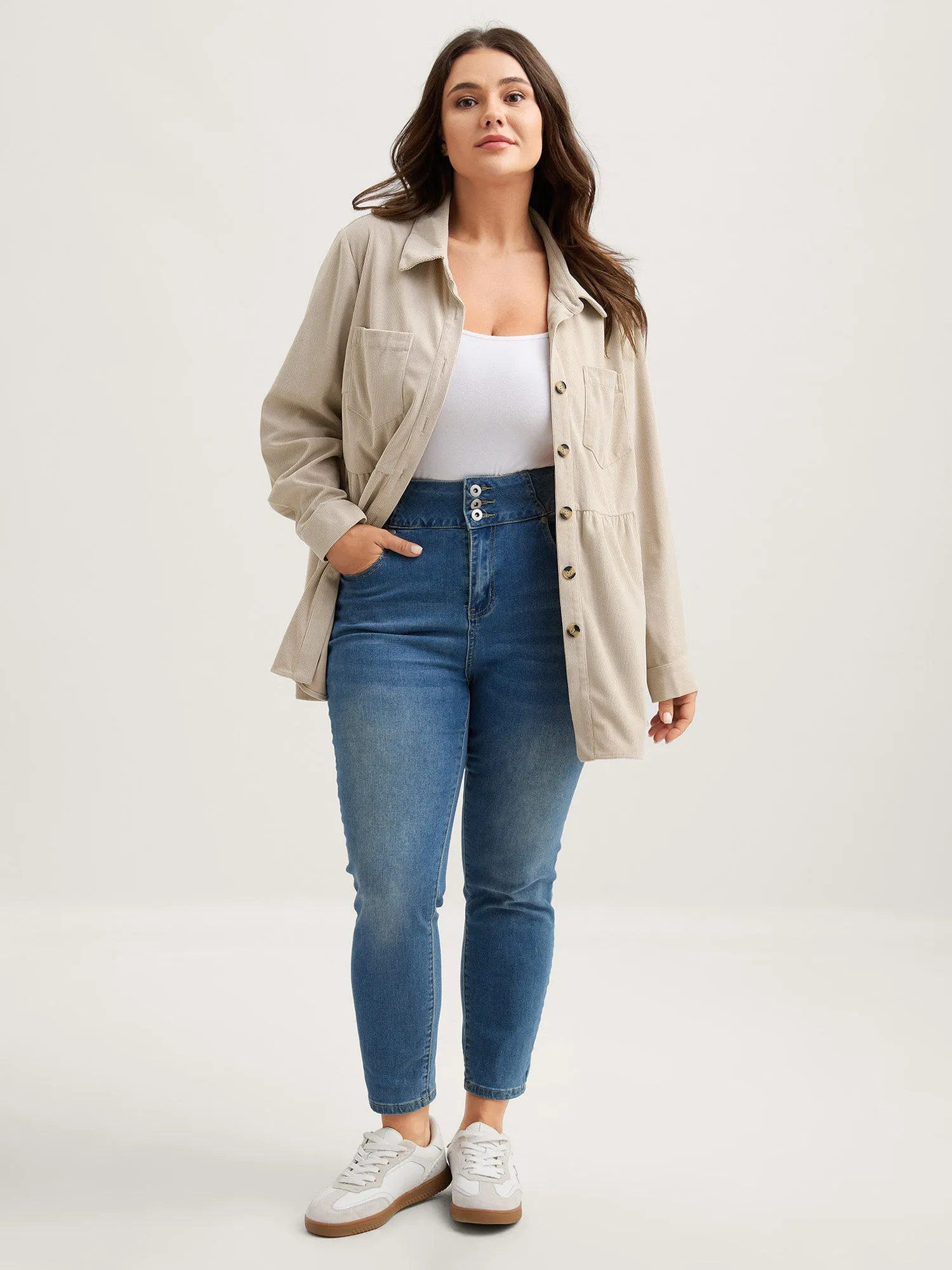 Corduroy Cinched-Flared Waist Jacket sold by Bloomchic