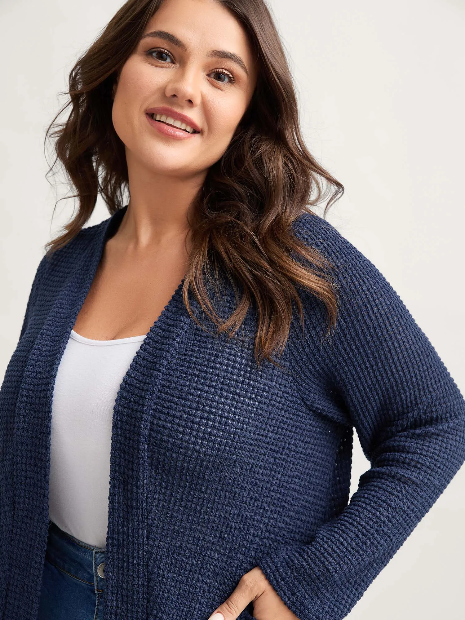 Waffle Textured Arc Hem Jacket sold by Bloomchic