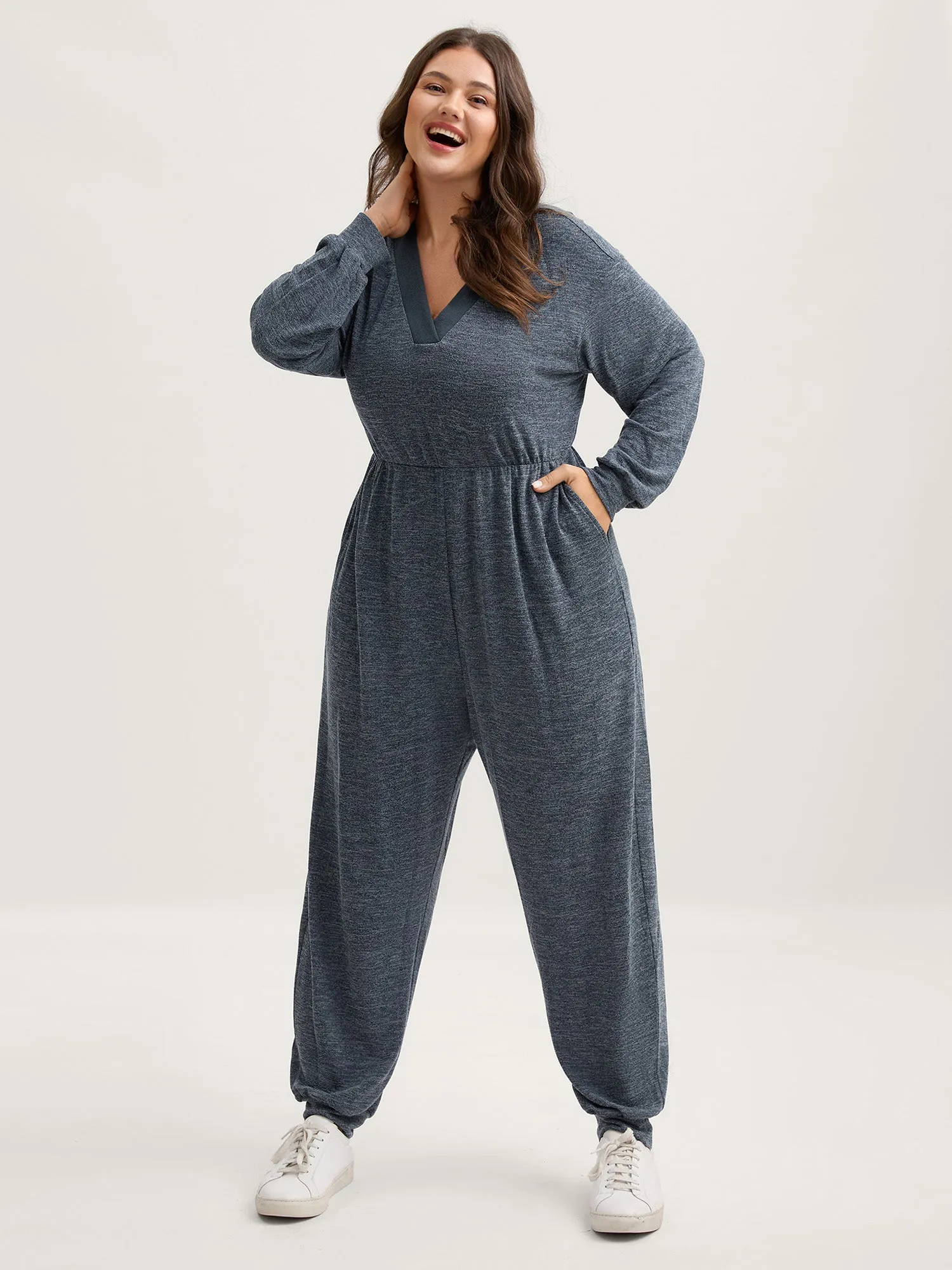 Supersoft Heather Stretchy Waist Pockets Jumpsuit sold by Bloomchic