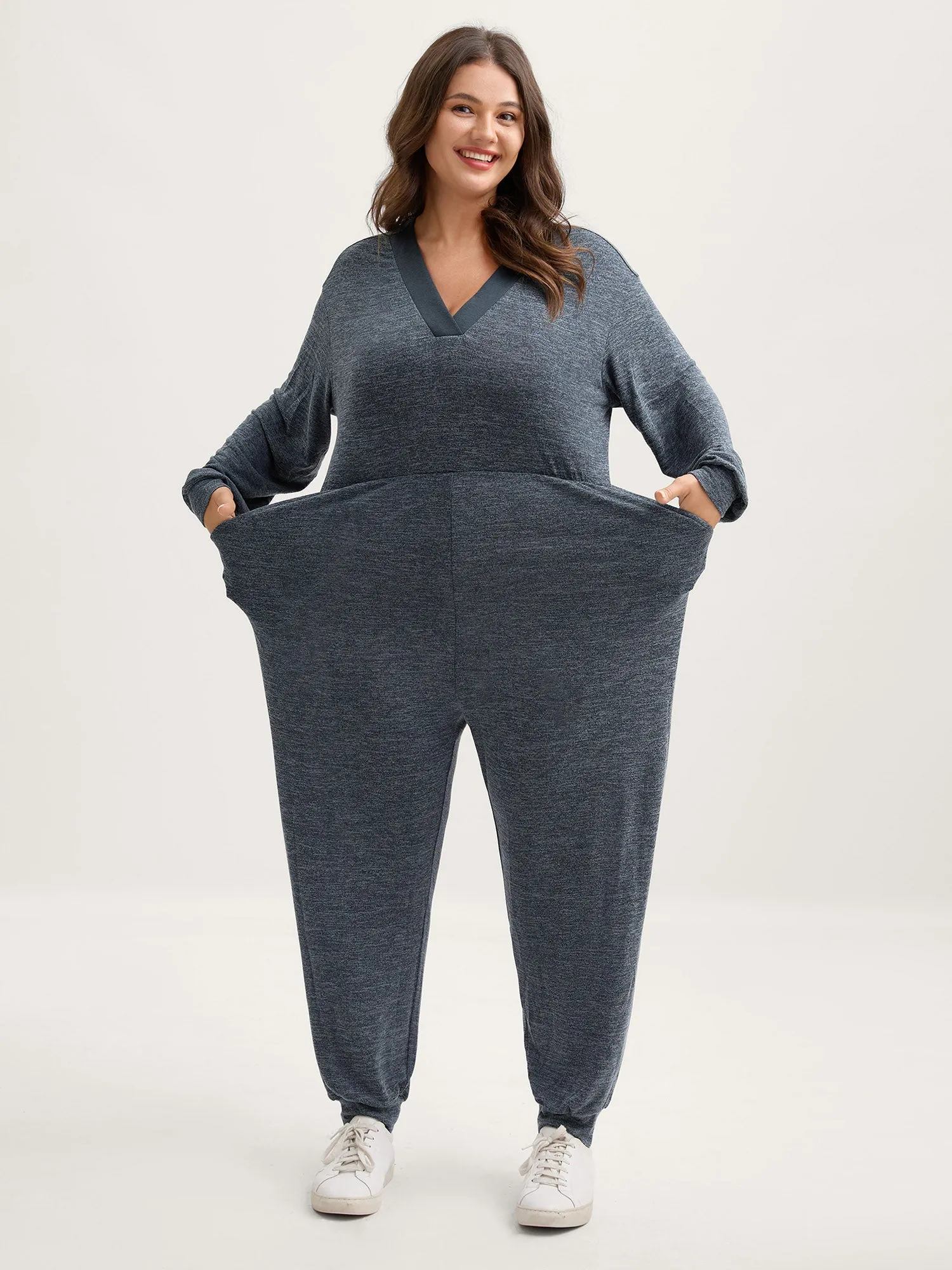 Supersoft Heather Stretchy Waist Pockets Jumpsuit sold by Bloomchic product image thumbnail 3