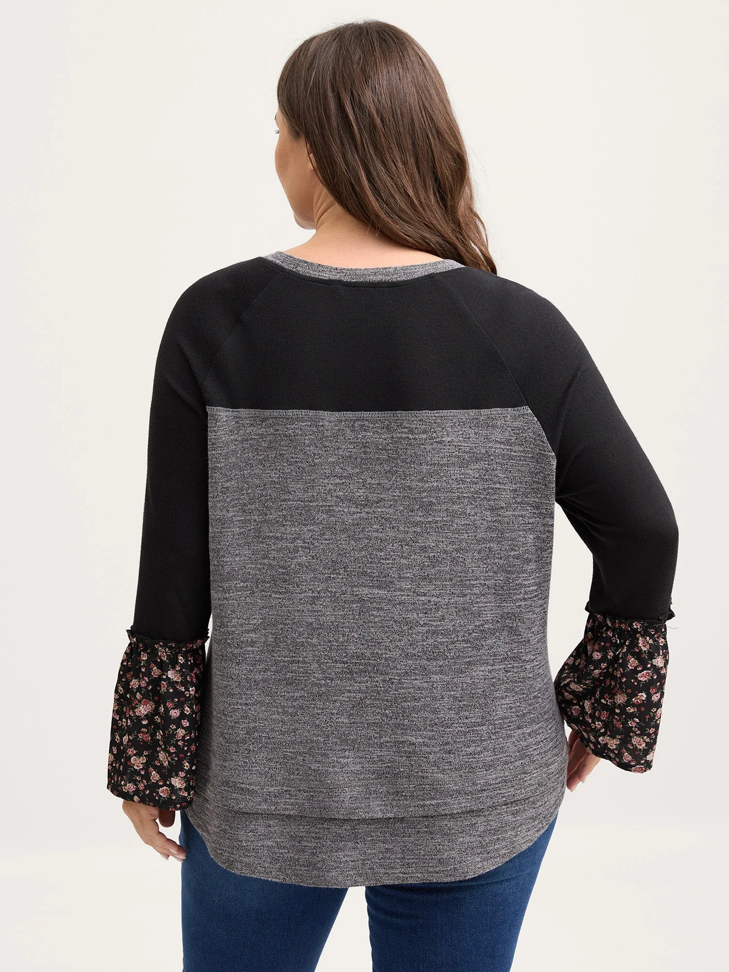 Floral Print Flared Sleeve Contrast Sweatshirt sold by Bloomchic product image thumbnail 4