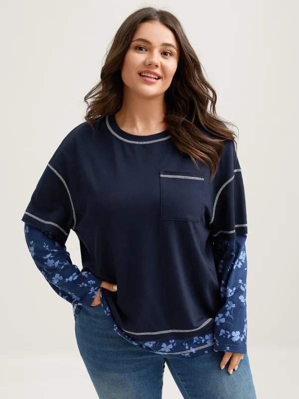 Patchwork Sleeve Floral Spliced Sweatshirt sold by Bloomchic