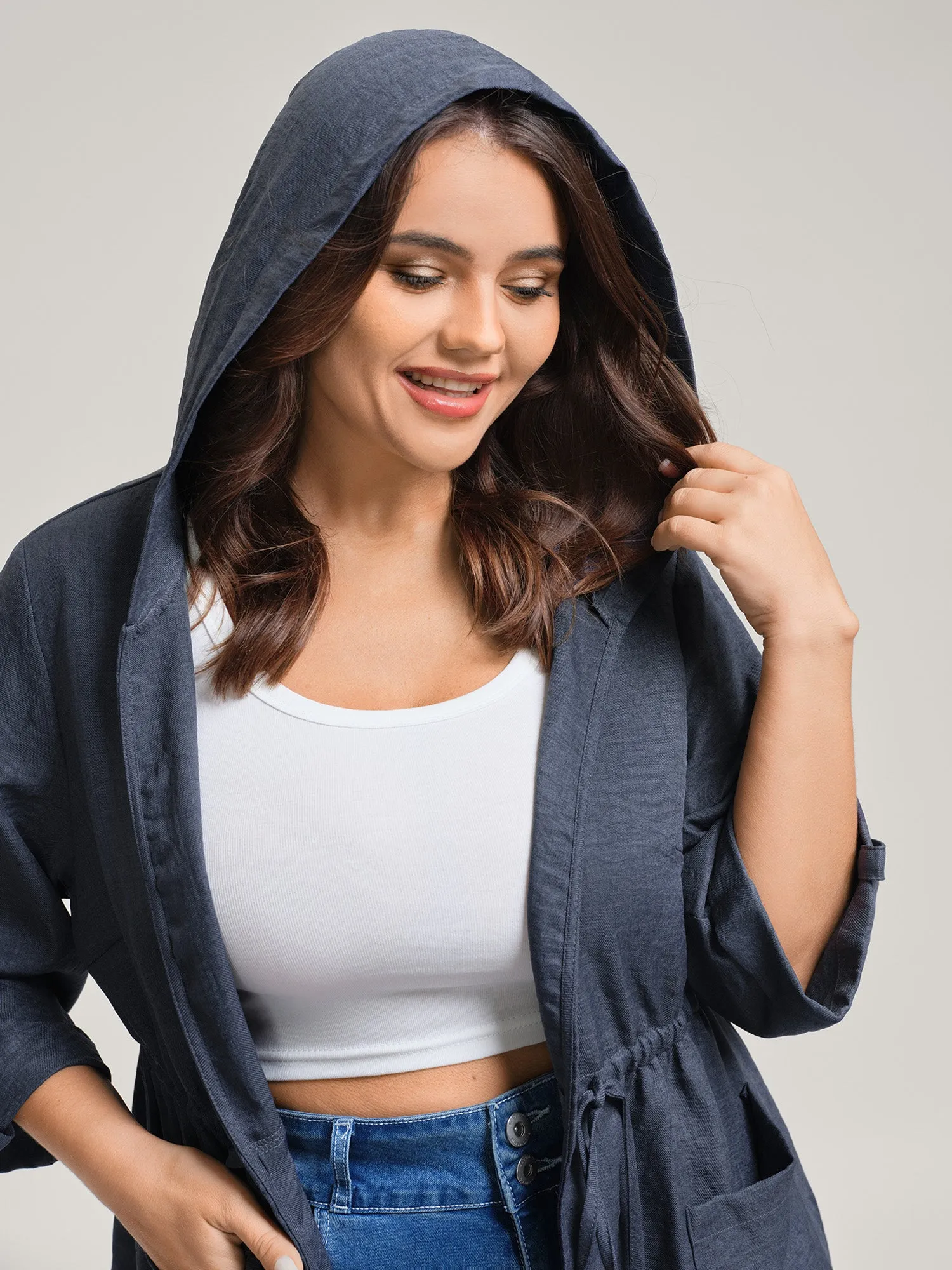 Adjustable Waist-Tie Pockets Hooded Jacket sold by Bloomchic product image thumbnail 2