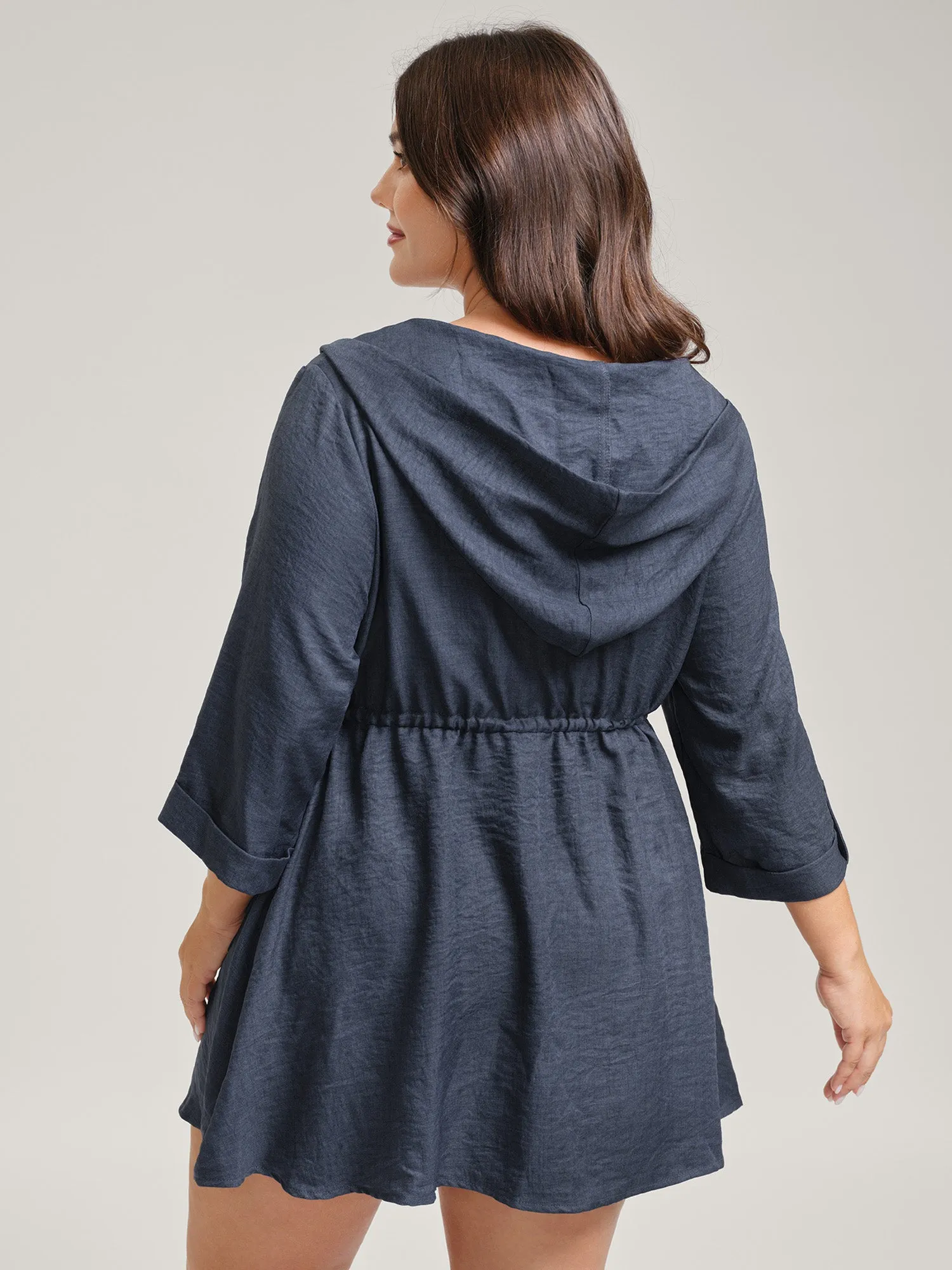 Adjustable Waist-Tie Pockets Hooded Jacket sold by Bloomchic product image thumbnail 4