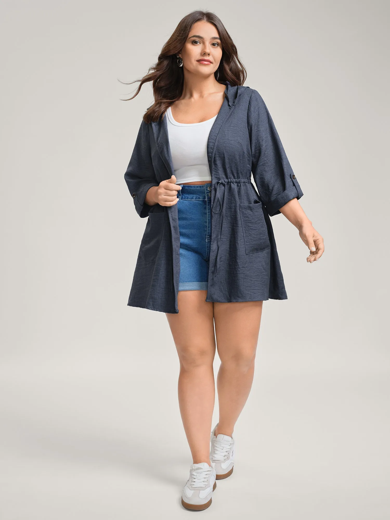 Adjustable Waist-Tie Pockets Hooded Jacket sold by Bloomchic product image thumbnail 3