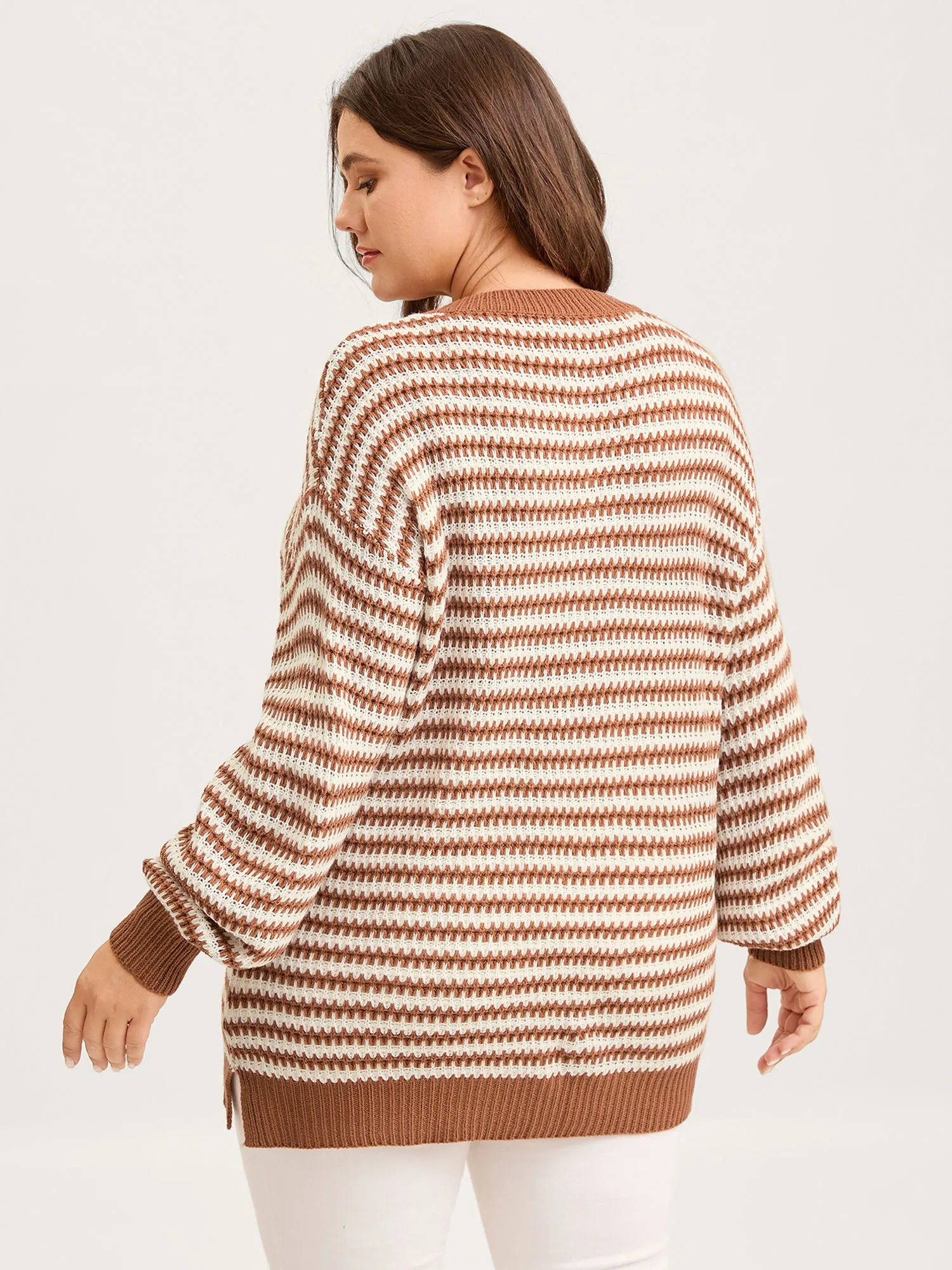 Striped Textured Ribbed Hem V-Neck Pullover sold by Bloomchic product image thumbnail 4