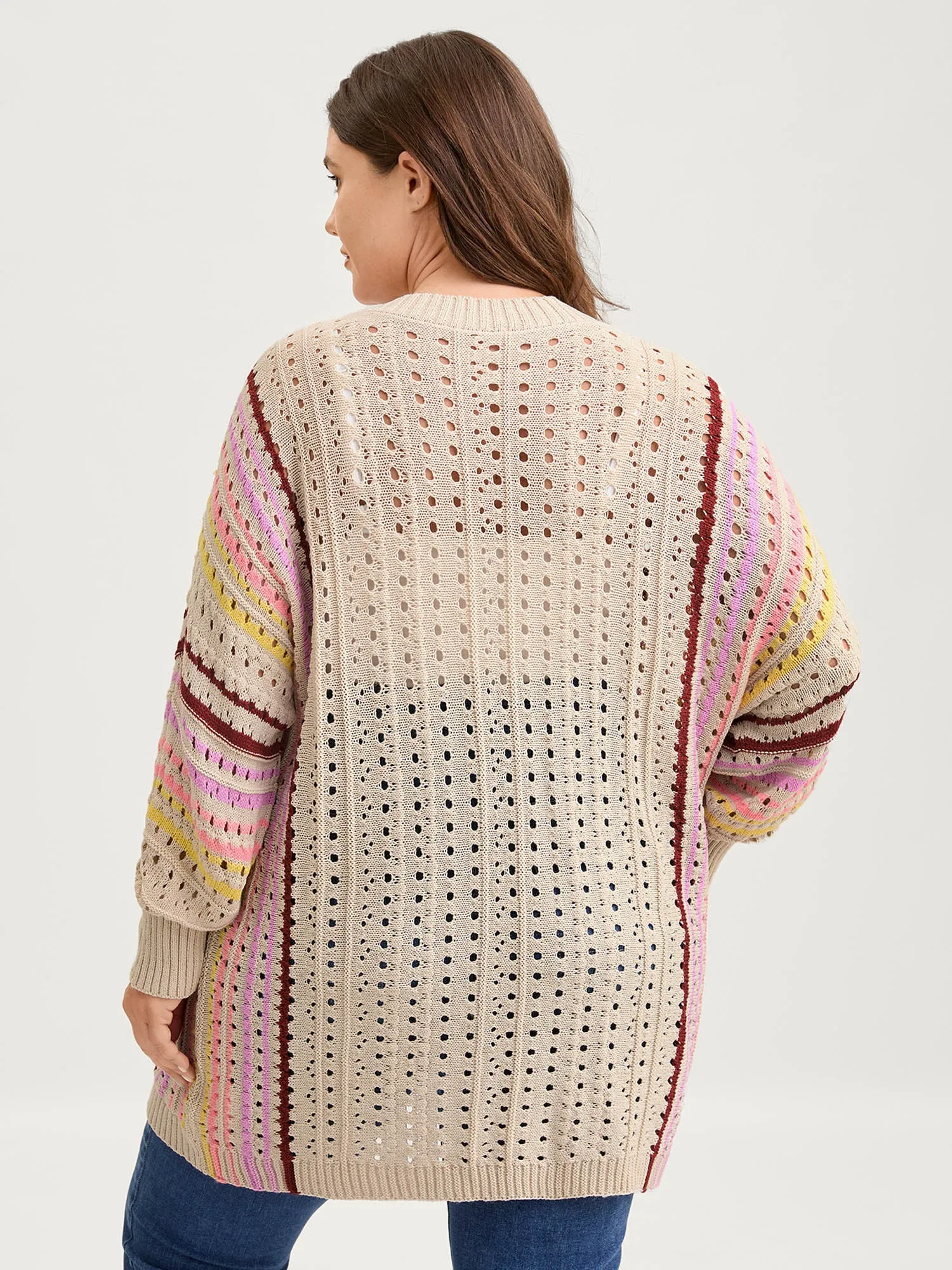 Textured Cut-Out Striped Knit Cardigan sold by Bloomchic product image thumbnail 4