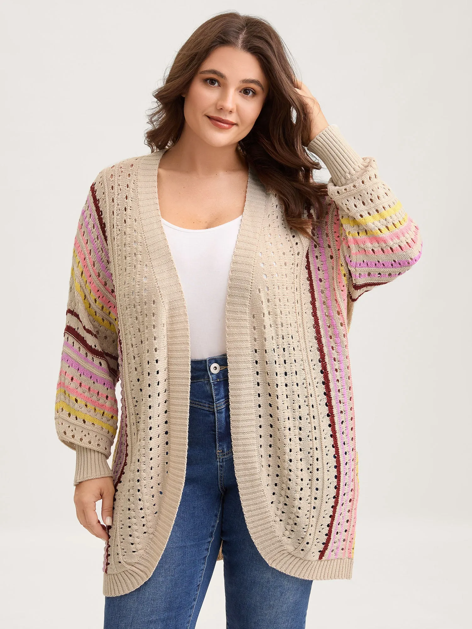 Textured Cut-Out Striped Knit Cardigan sold by Bloomchic product image thumbnail 5