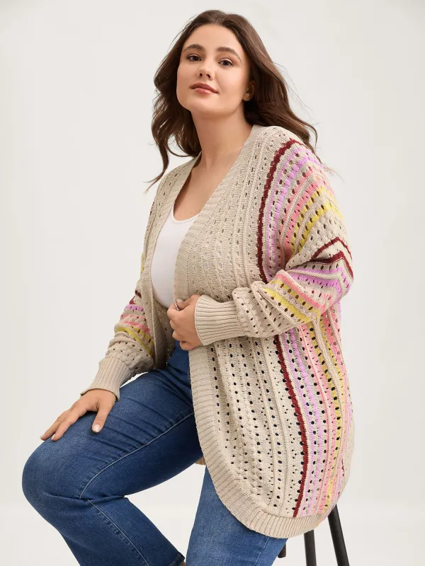 Textured Cut-Out Striped Knit Cardigan sold by Bloomchic