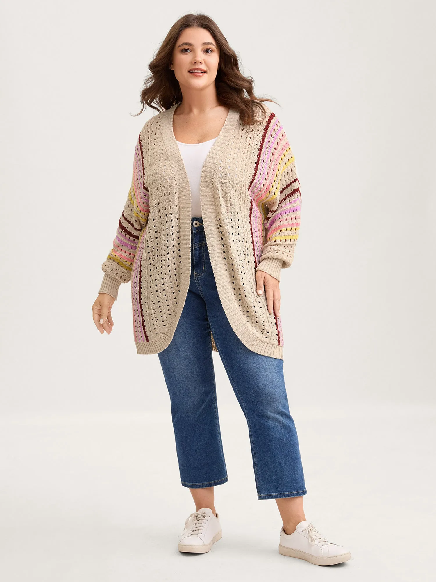 Textured Cut-Out Striped Knit Cardigan sold by Bloomchic product image thumbnail 3