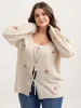 Supersoft Floral Embroidery Front Triple Tie Knit Cardigan sold by Bloomchic