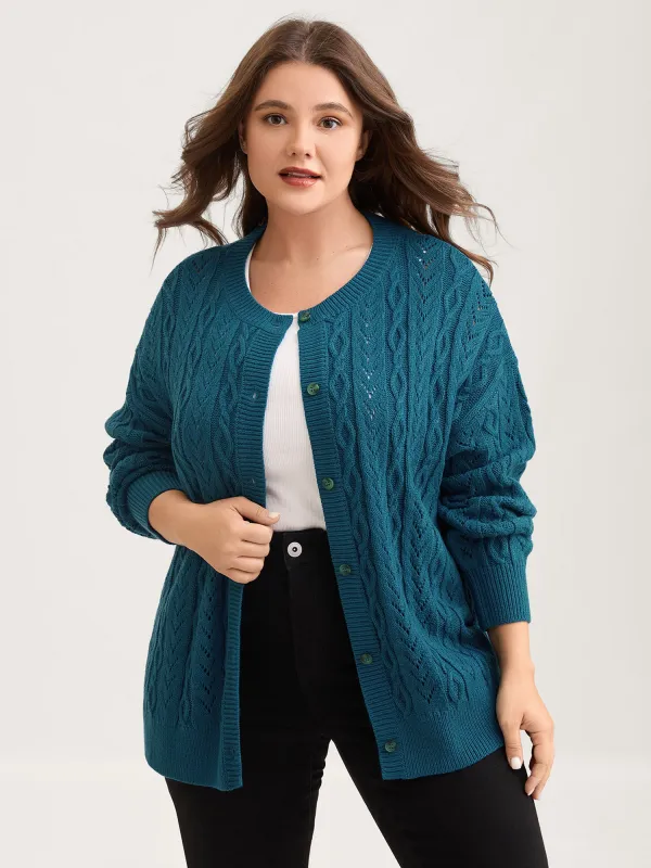 Texture Button Cable Knit Cardigan sold by Bloomchic