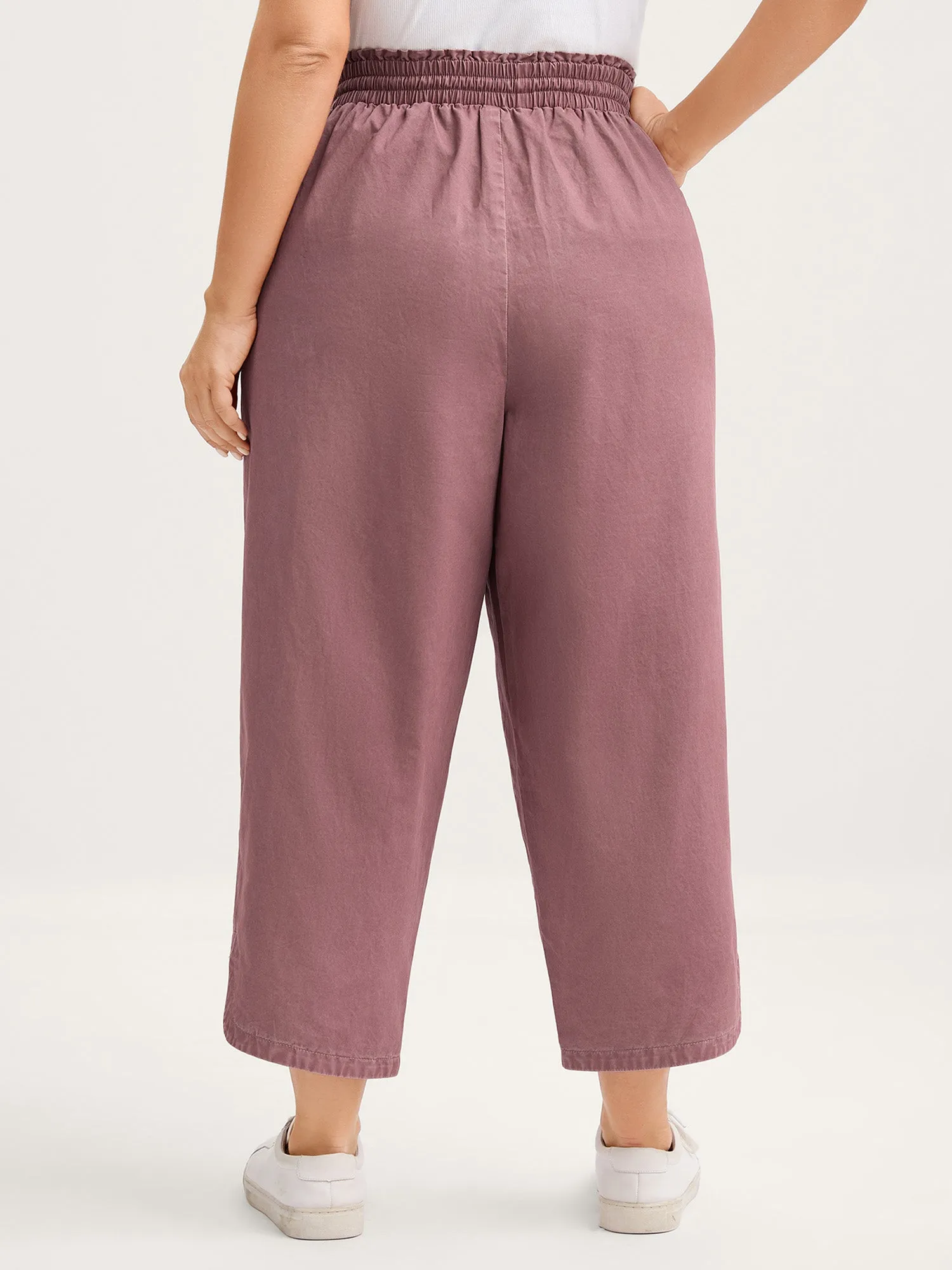 Cotton Shirred Wide Waistband Hem Slit Pants sold by Bloomchic product image thumbnail 5