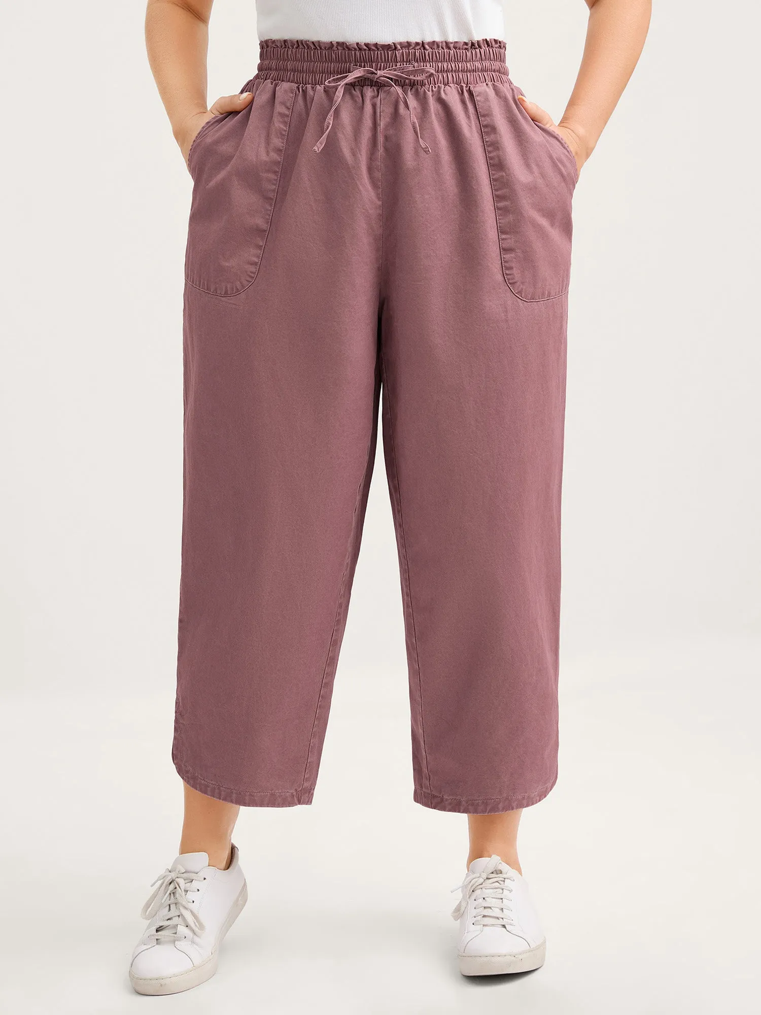 Cotton Shirred Wide Waistband Hem Slit Pants sold by Bloomchic product image thumbnail 2