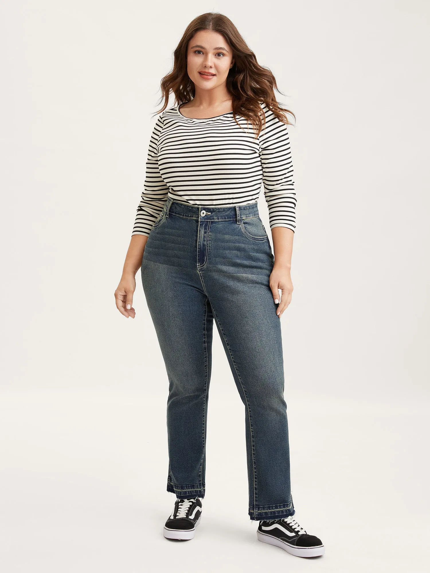 Rolled Cuff Straight-Leg Jeans sold by Bloomchic