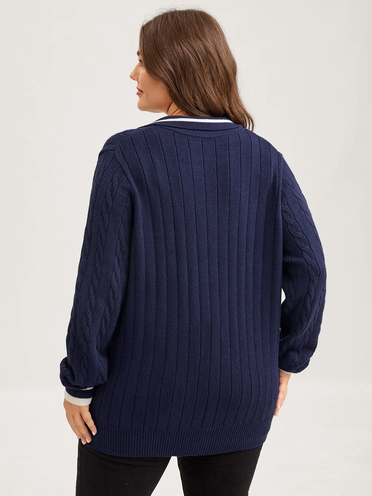 Supersoft Cable Knit Polo Collar Contrast Pullover sold by Bloomchic product image thumbnail 4