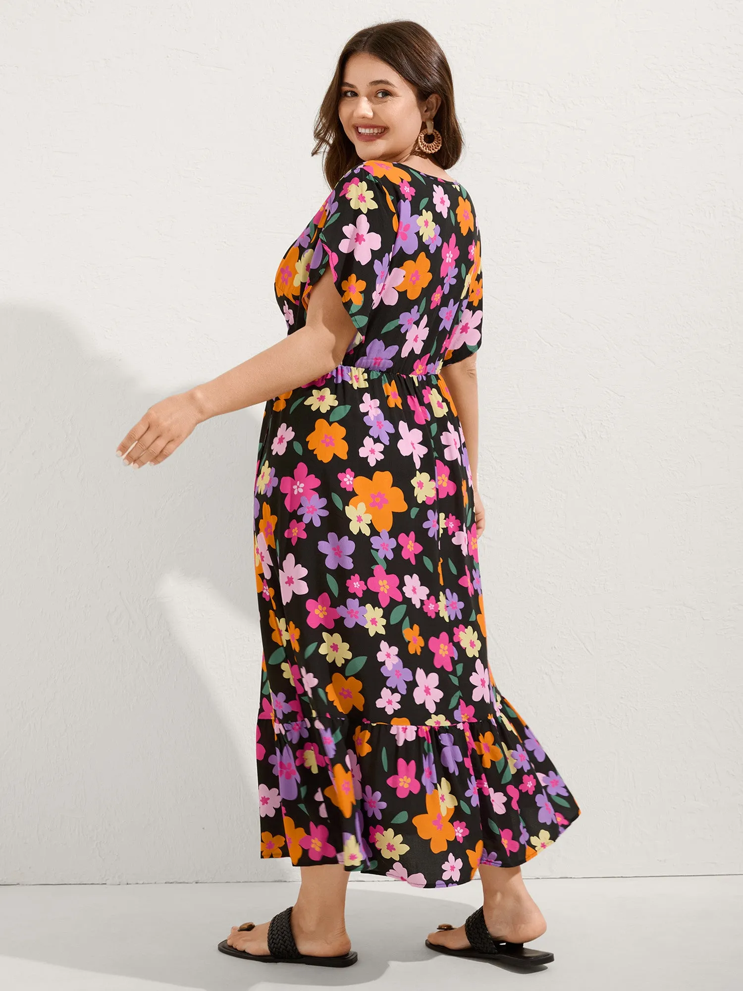 Colorful Floral Print Waist-Tie Midi Dress sold by Bloomchic product image thumbnail 4